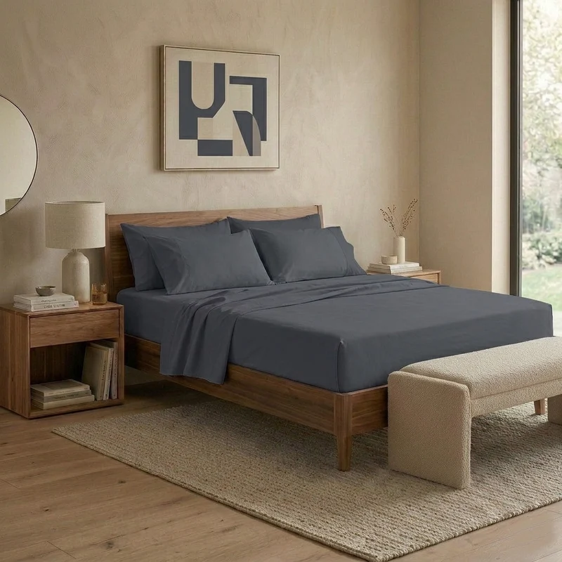 Happidea Completo Letto Matrimoniale in Cotone Tinta Unita Grafite