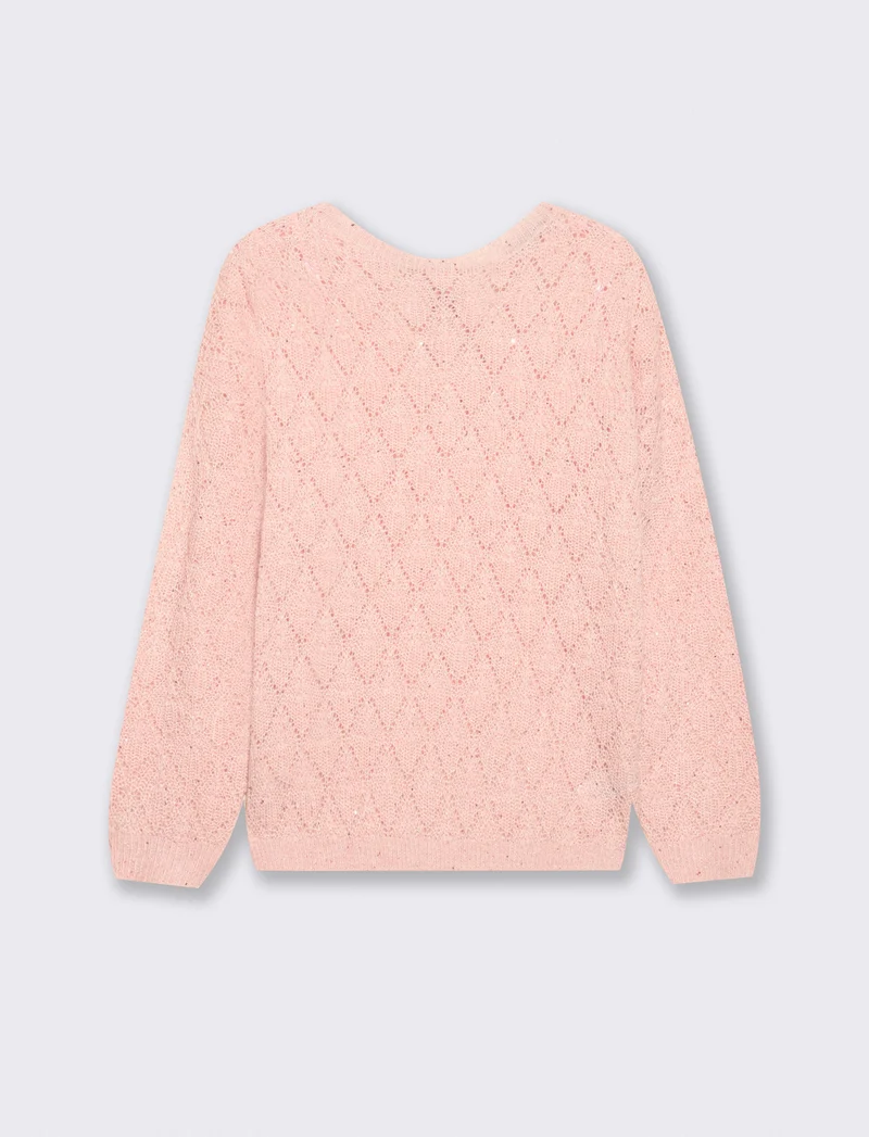 Maglia manica lunga con scollo e fiocco - Rosa candy