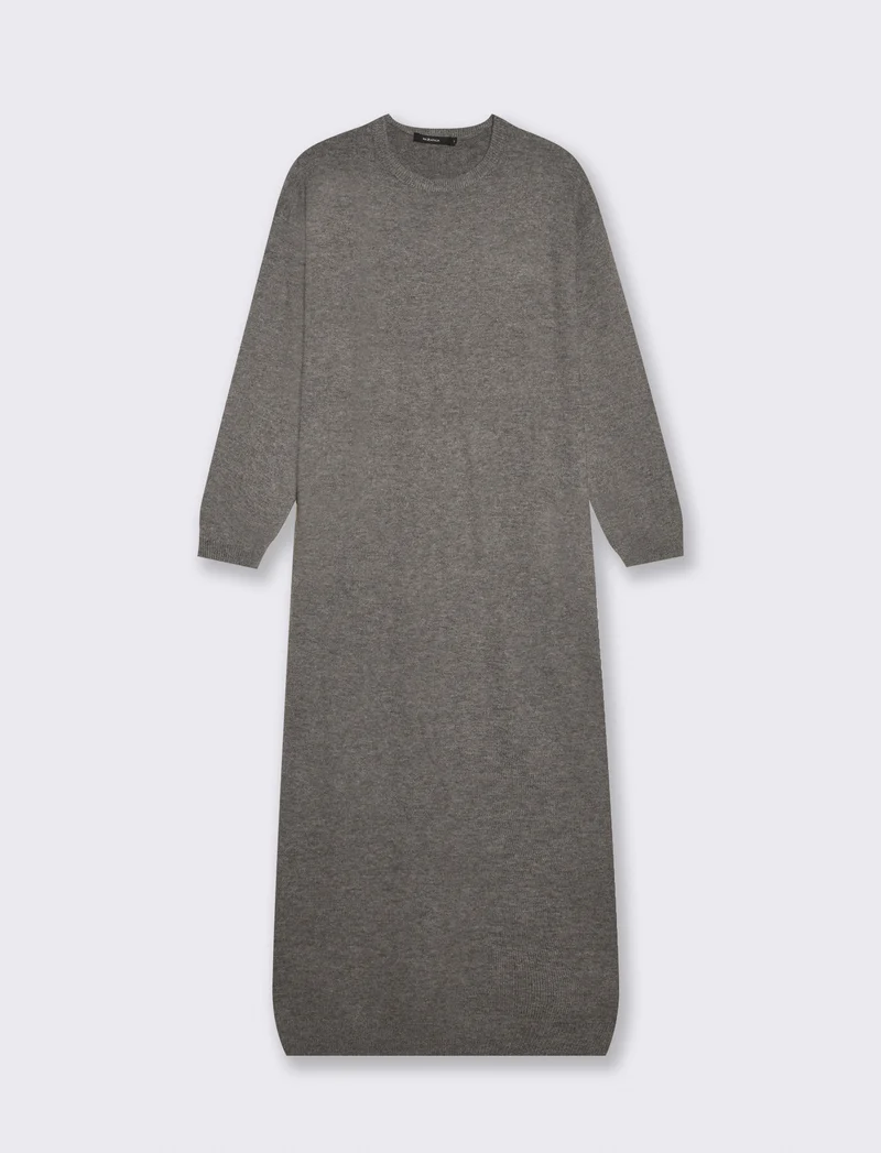 Vestito lungo in maglia con maniche 3/4 - Grigio scuro