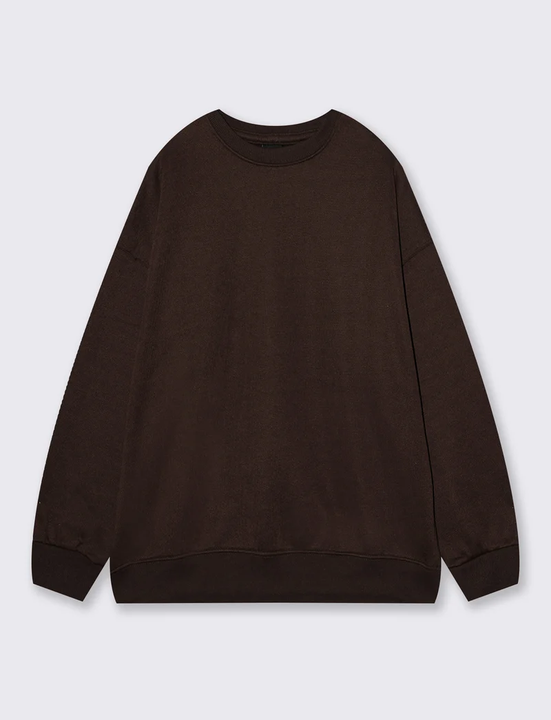 Felpa oversize basica con girocollo - Moro