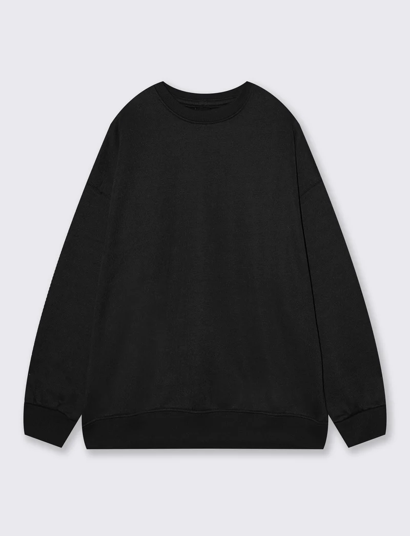 Felpa oversize basica con girocollo - Nero