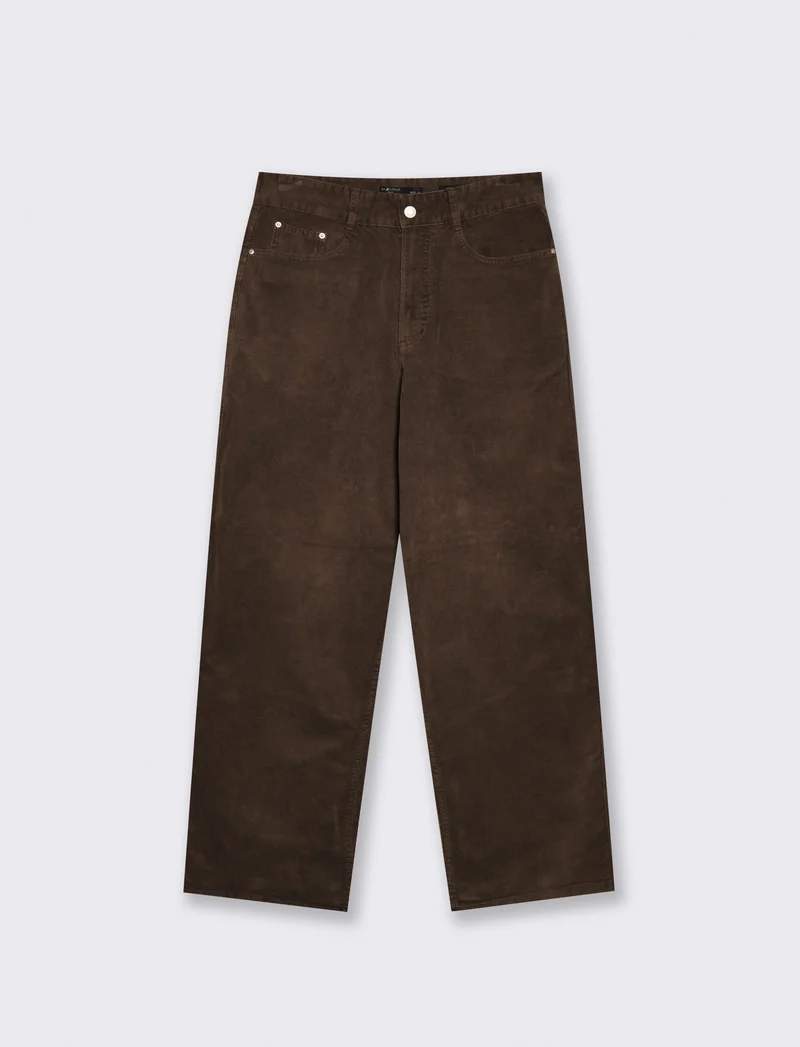Pantaloni Baggy Fit in Velluto Waffle - Moro