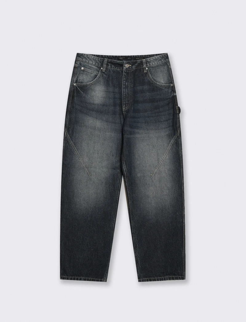 Jeans Moro Barrel Fit Effetto Slavato - DENIM SCURO