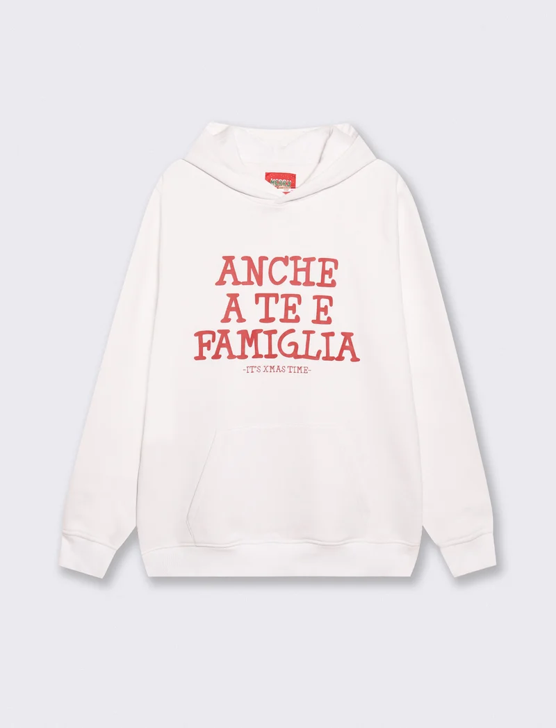 Felpa con cappuccio e stampa moderna - Bianco sporco
