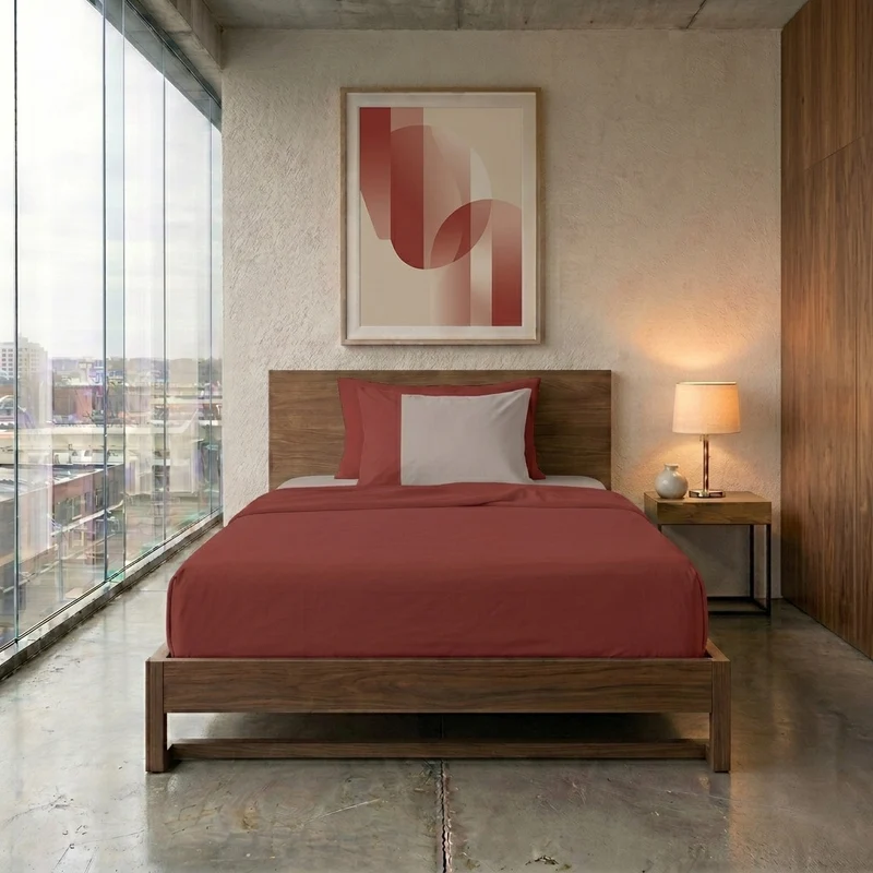 Happidea Completo Letto Piazza e Mezza in Cotone Bicolore Argilla Bruciata/Sabbia