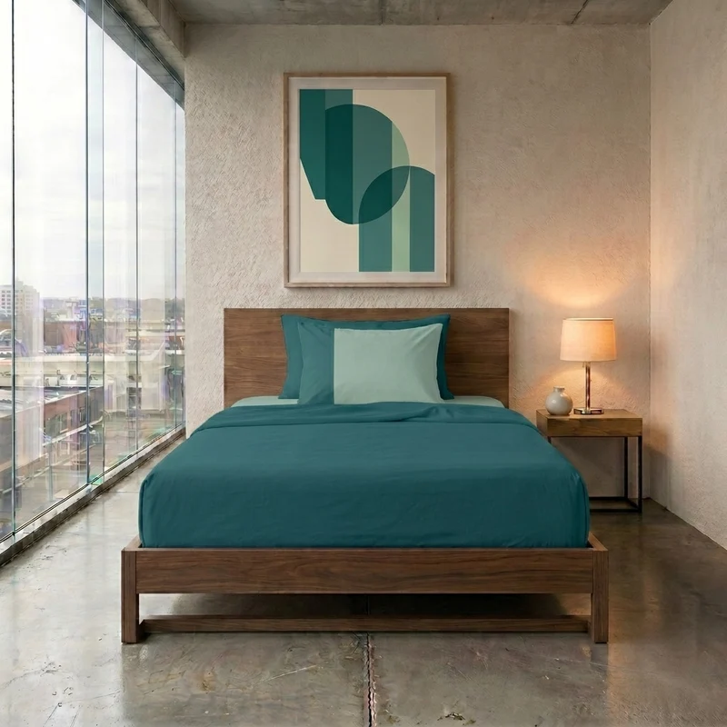 Happidea Completo Letto Piazza e Mezza in Cotone Bicolore Pavone/Laguna