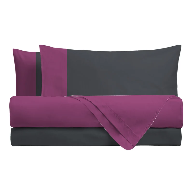 Happidea Completo Letto Singolo in Cotone Bicolore Ciclamino/Grafite