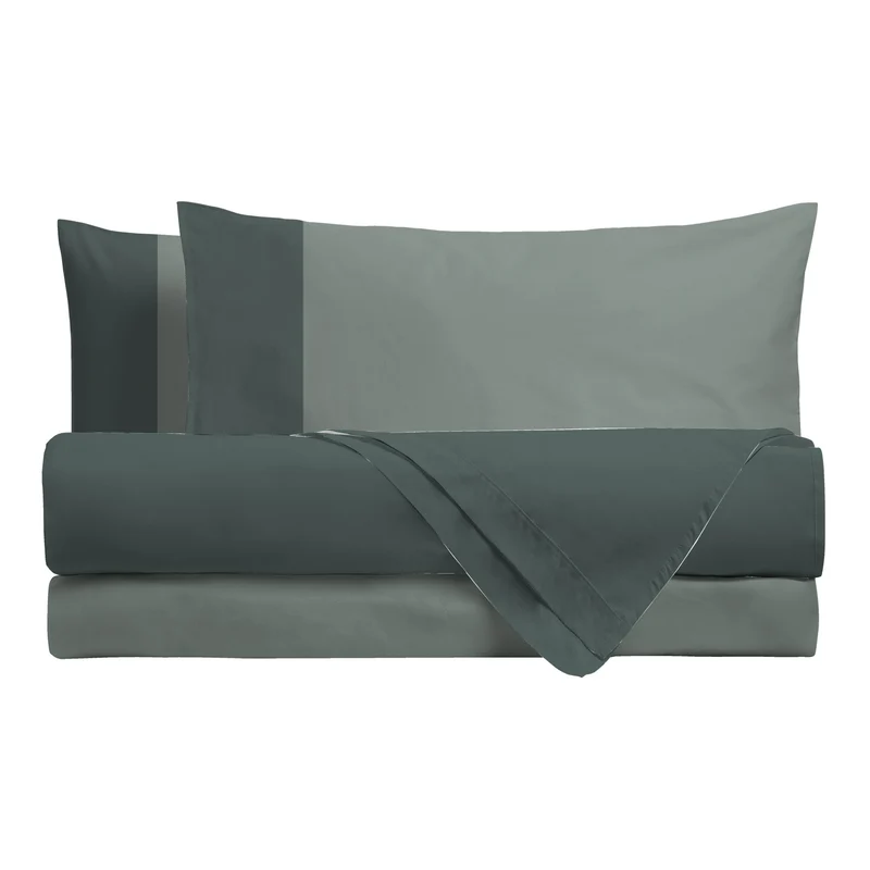 Happidea Completo Letto Matrimoniale in Cotone Bicolore Foresta/Salvia