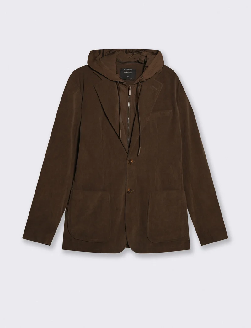 Blazer in velluto uomo con cappuccio regolabile - Verde kaki