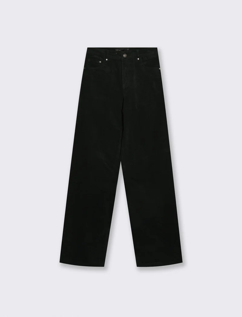 Pantalone in velluto wide leg cinque tasche - Verde bosco