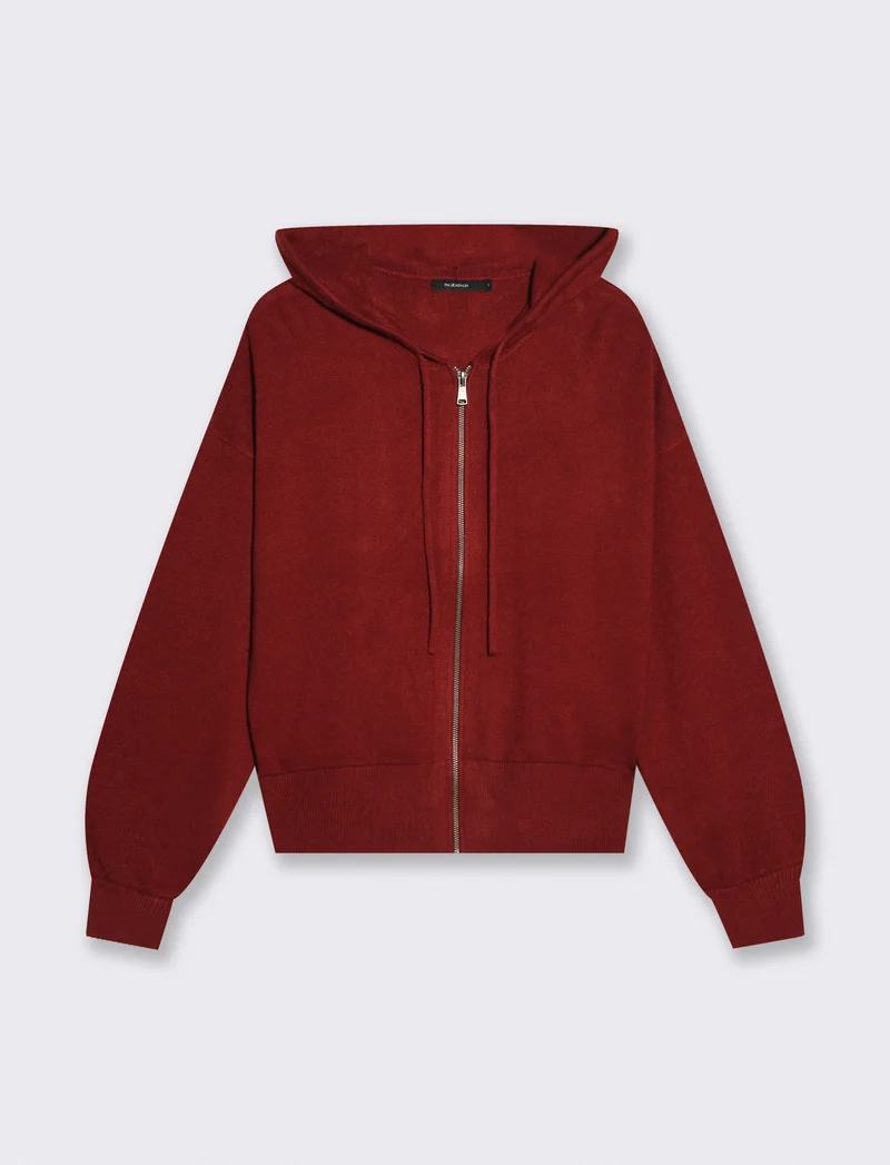 Pullover con zip e cappuccio pratico - Bordeaux