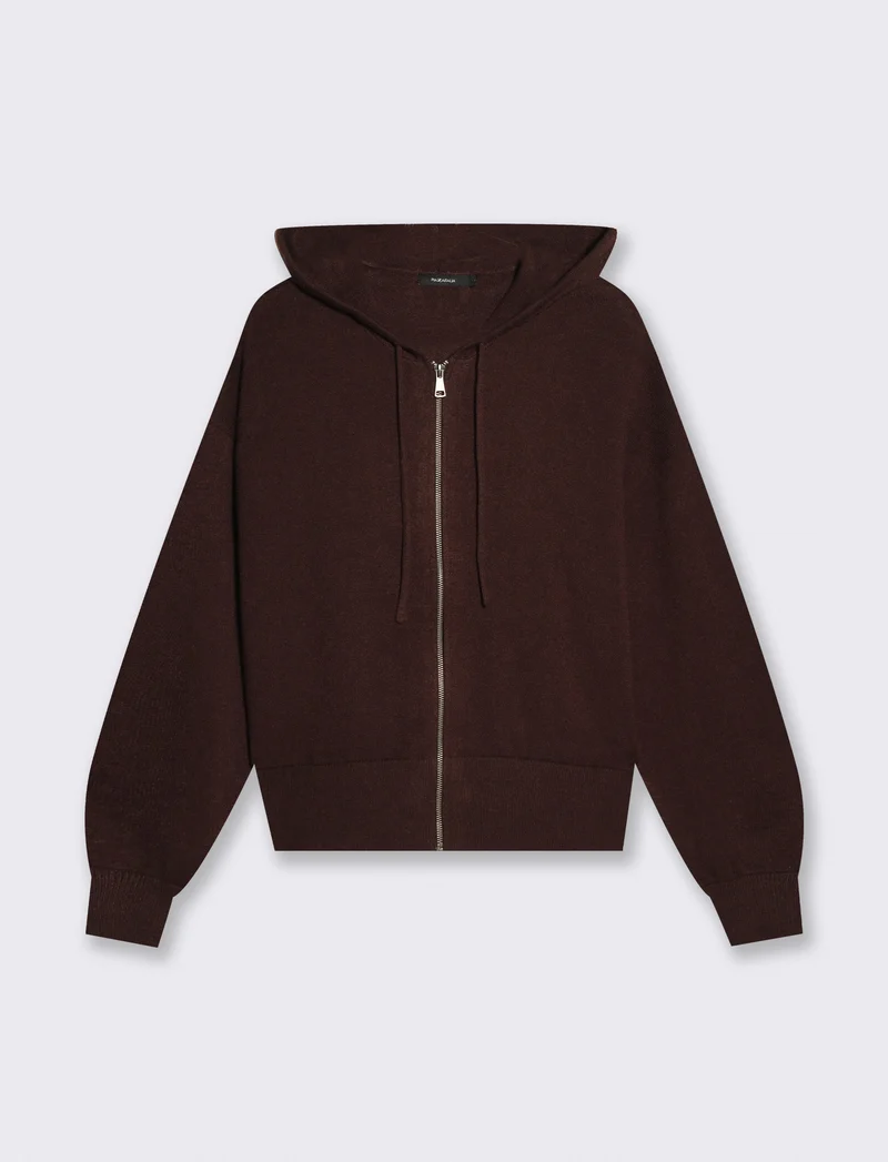 Pullover con zip e cappuccio pratico - Moro