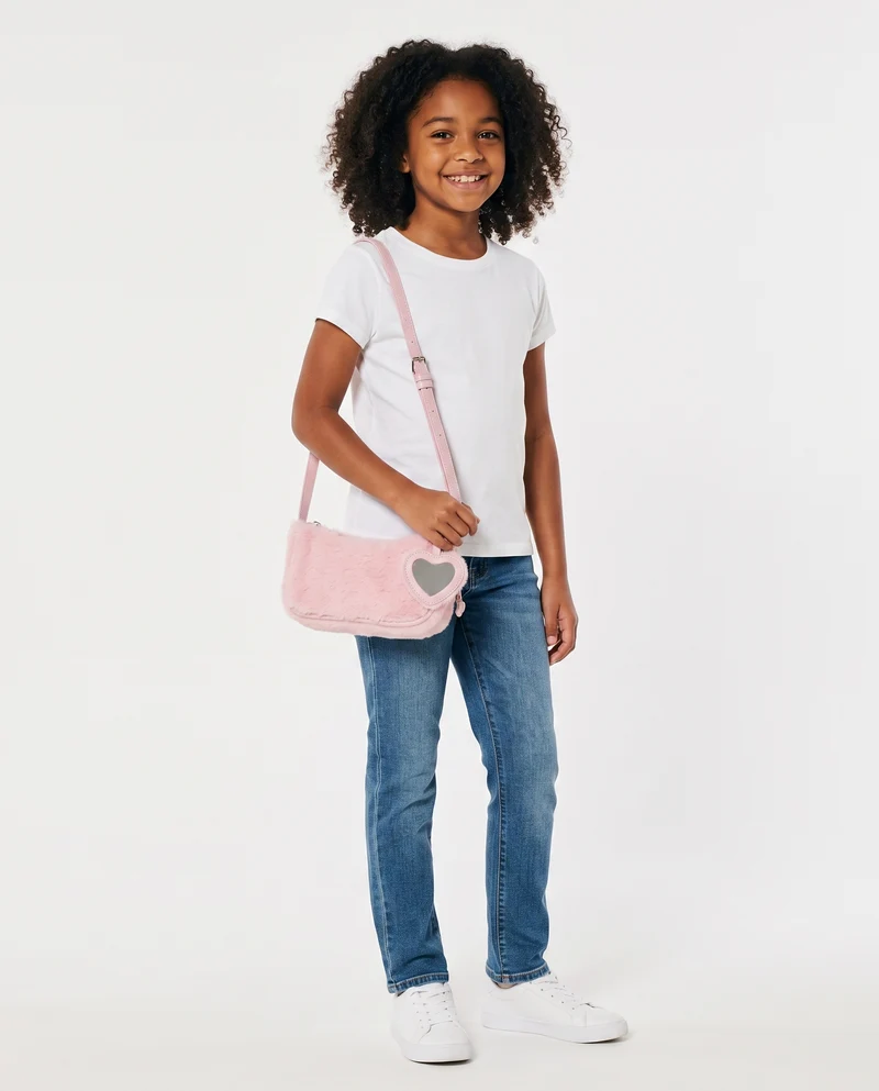 Pochette bambina in pelliccia con specchietto - Rosa