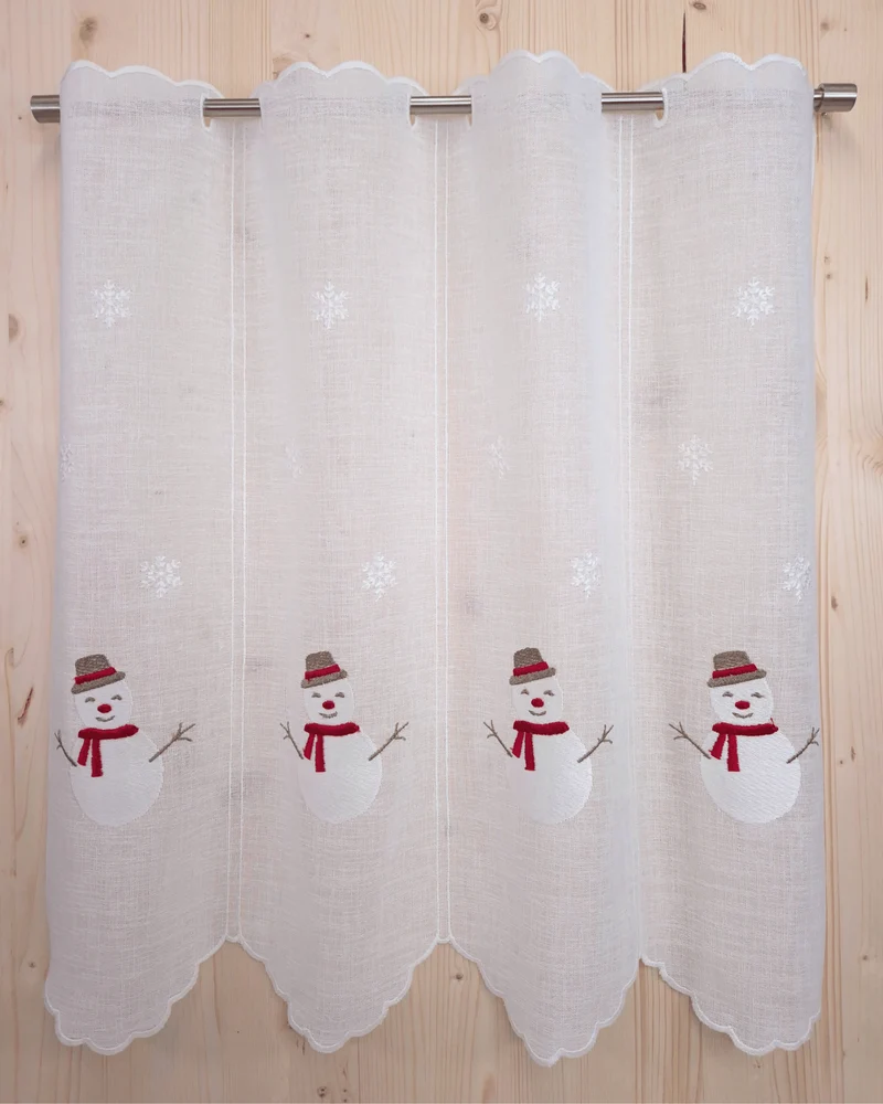 Tenda a vetro ricamata - PUPAZZO DI NEVE