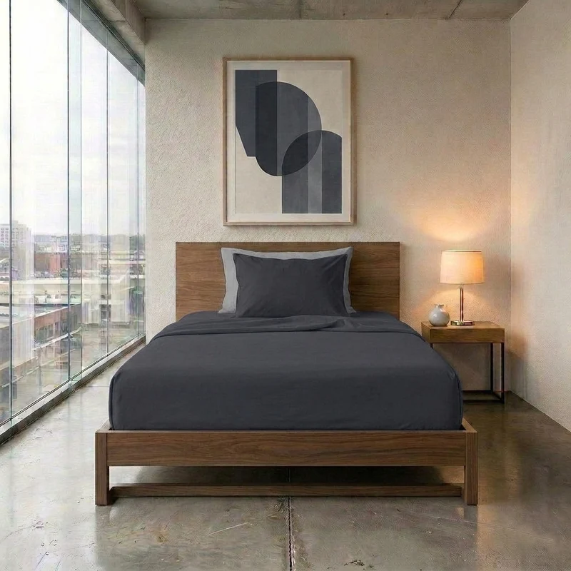 Happidea Completo Letto Piazza e Mezza in Cotone Tinta Unita Grafite