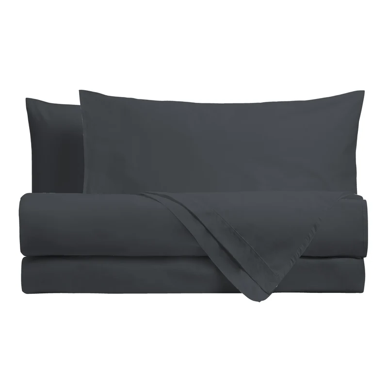 Happidea Completo Letto Singolo in Cotone Tinta Unita Grafite
