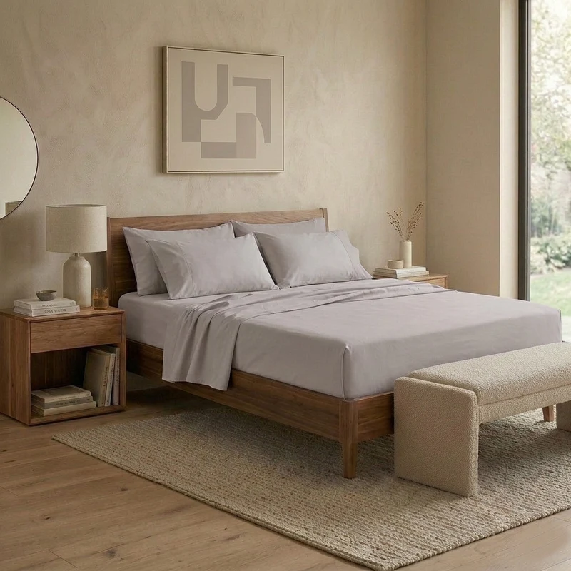 Happidea Completo Letto Matrimoniale in Cotone Tinta Unita Sabbia