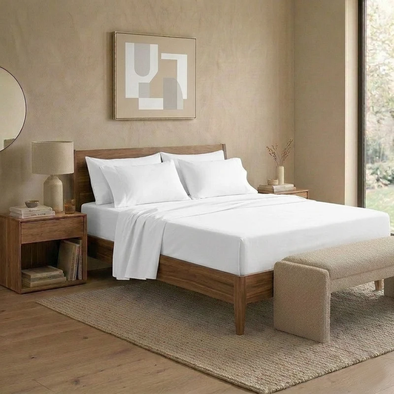 Happidea Completo Letto Matrimoniale in Cotone Tinta Unita White