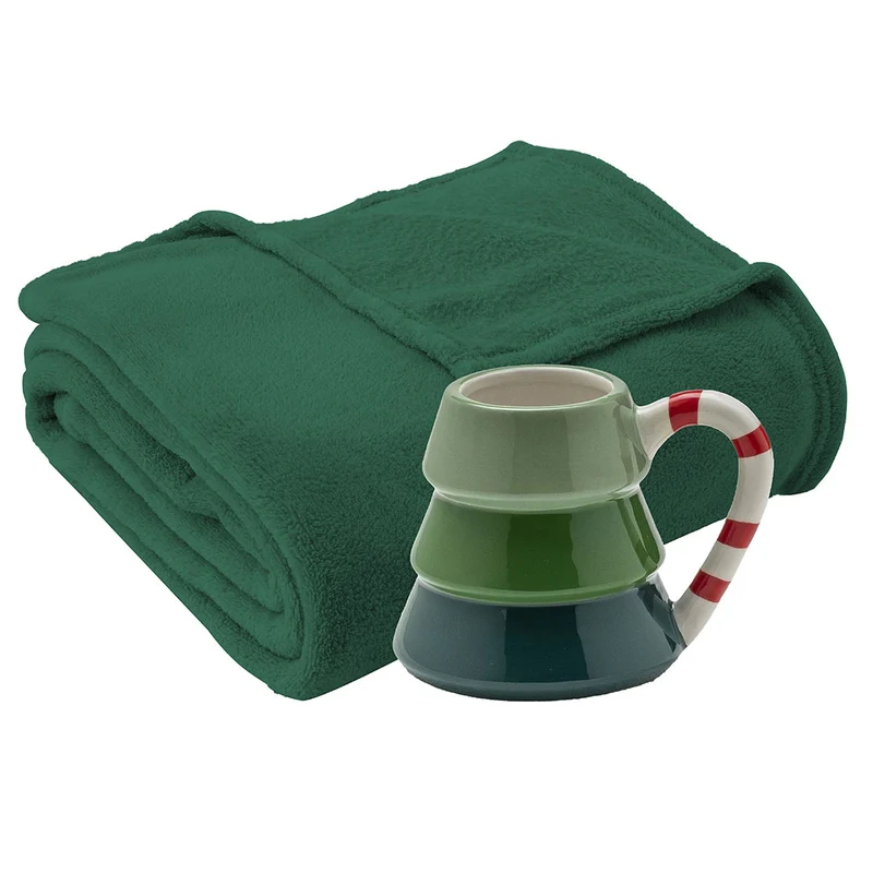 Set Coperta 120x160 cm + Tazza Pyrenees Present Christmas Tree Green