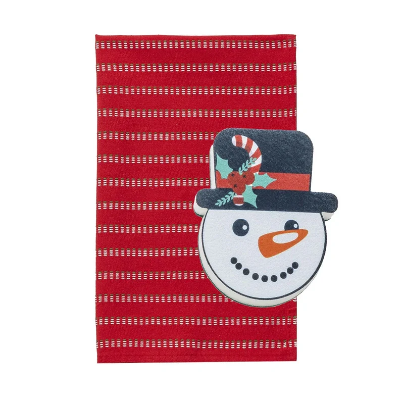 Strofinaccio + Spugna Pyrenees Present Snowman Red