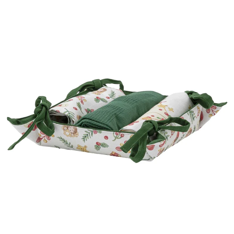 THUN® Confezione 3 Strofinacci + Cestino Natale Christmas Multicolor