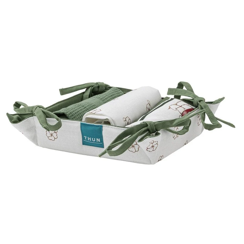 THUN® Confezione Regalo 3 Strofinacci e Cestino Inverno Incantato Standard Gnomes Sage Green