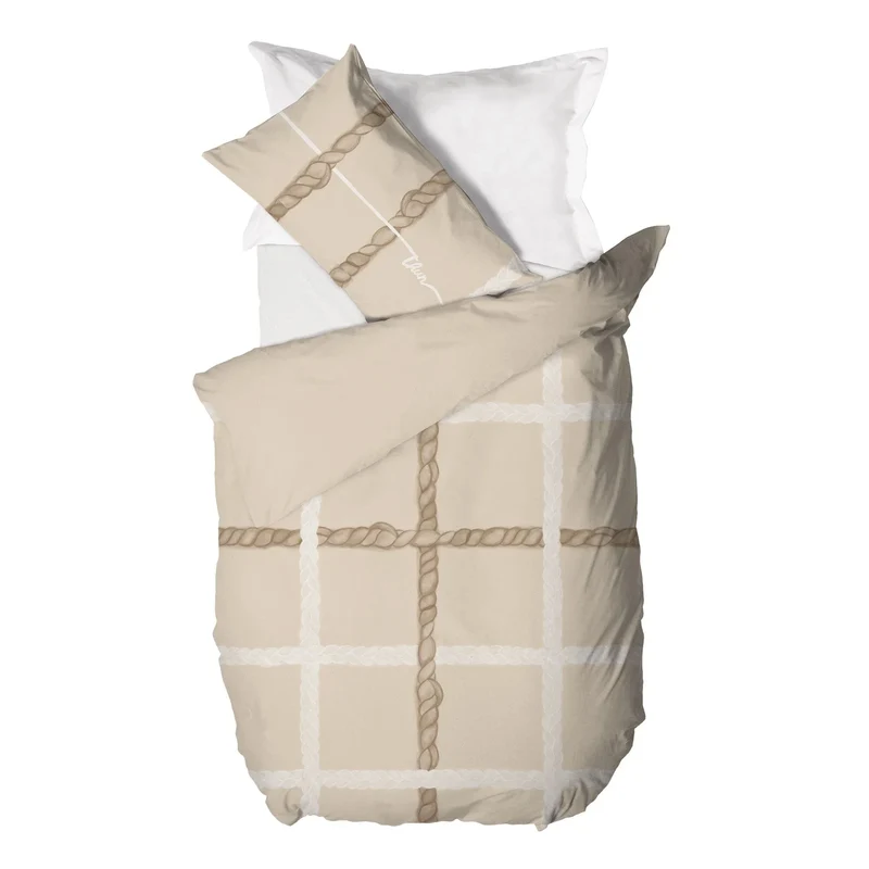 THUN® Parure Copripiumino Piazza e Mezza con Stampa Digitale - Fantasia Abbracciami Treccia Beige
