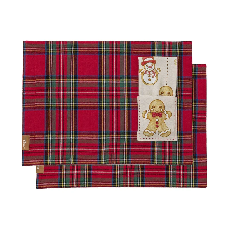 THUN® Set 2 Pezzi Tovaglia + Tovagliolo Thunland Gingerbread Red