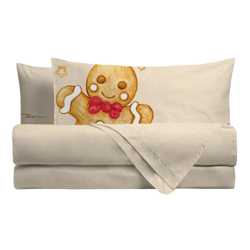 THUN® Completo Letto Piazza e Mezza - Fantasia Thunland Gingerbread Beige