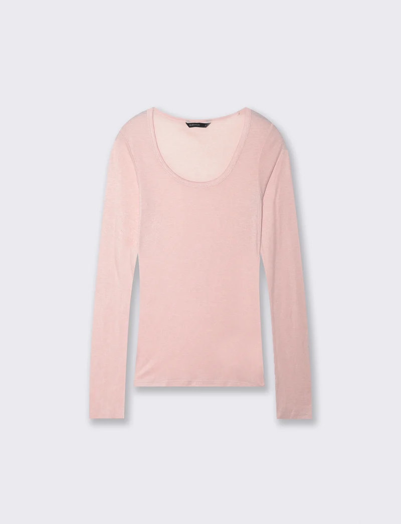 T-shirt basica manica lunga scollo madonna - Rosa polvere