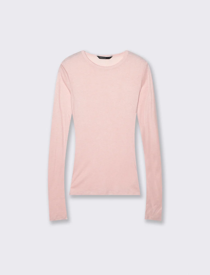 T-shirt manica lunga basica con foro pollice - Rosa polvere