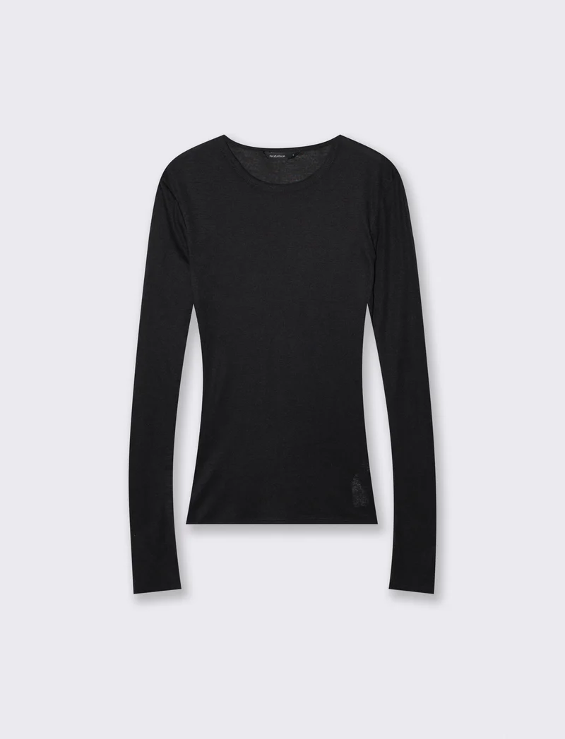 T-shirt manica lunga basica con foro pollice - Nero