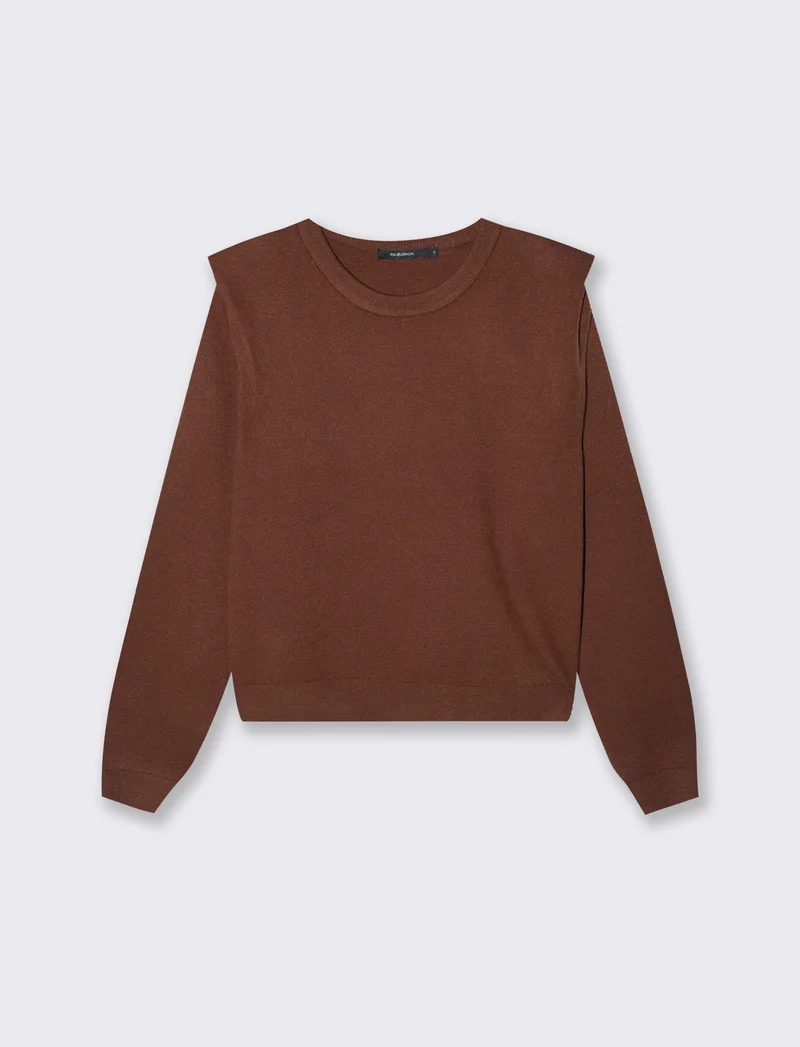 Pullover girocollo con spalline regolari - Marrone cioccolato