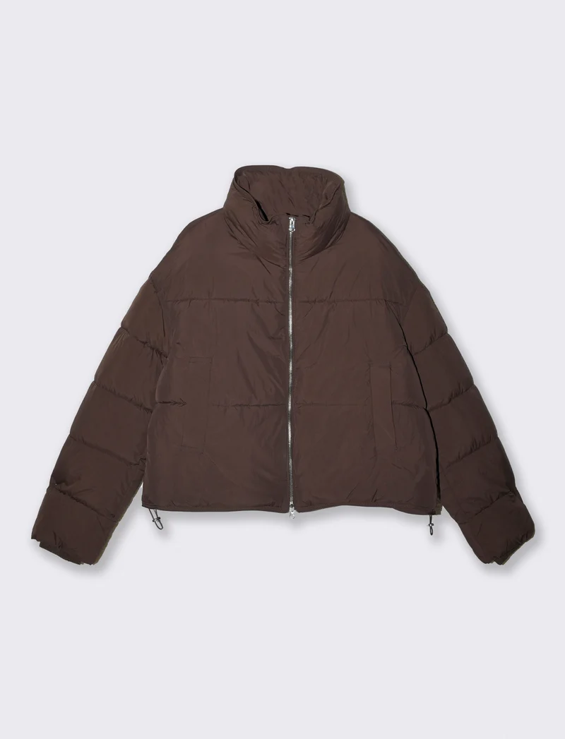 Bomber cropped con collo alto elegante - Moro