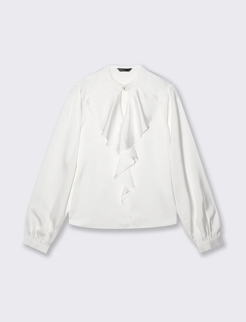 Casacca collo coreano con rouches eleganti - Bianco latte