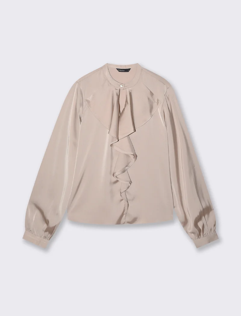 Casacca collo coreano con rouches eleganti - Beige