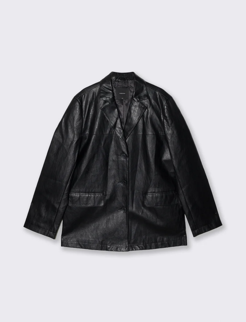 Blazer monopetto in ecopelle over - Nero