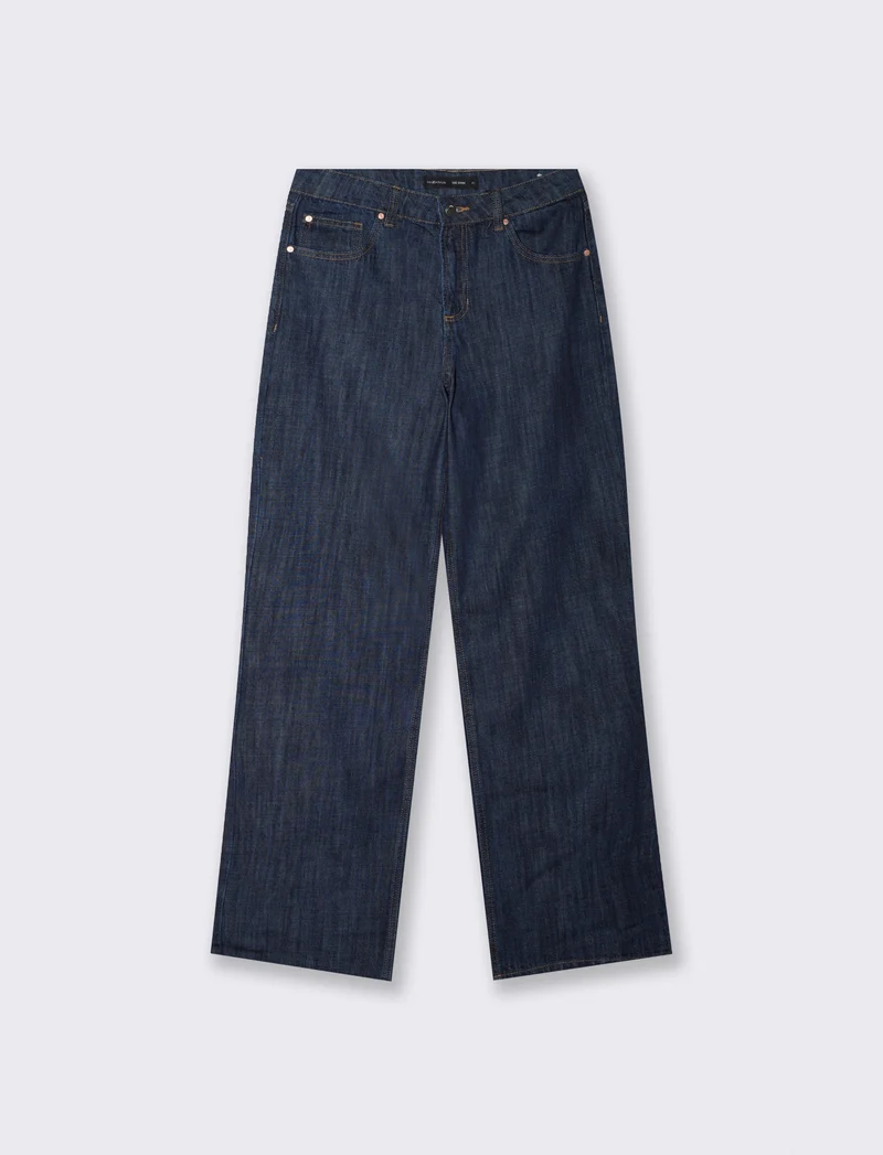 Jeans wide leg high waist 5 tasche - DENIM SCURO