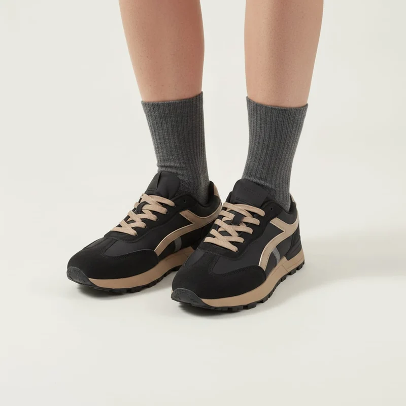 Sneakers retrò da uomo in poliuretano nero - Nero