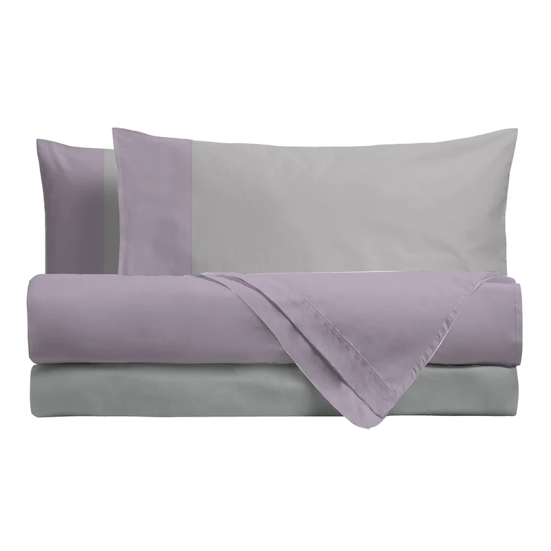 Happidea Completo Letto Singolo in Cotone Bicolore Glicine/Perla