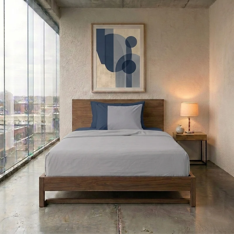 Happidea Completo Letto Piazza e Mezza in Cotone Bicolore Perla/Blu Profondo