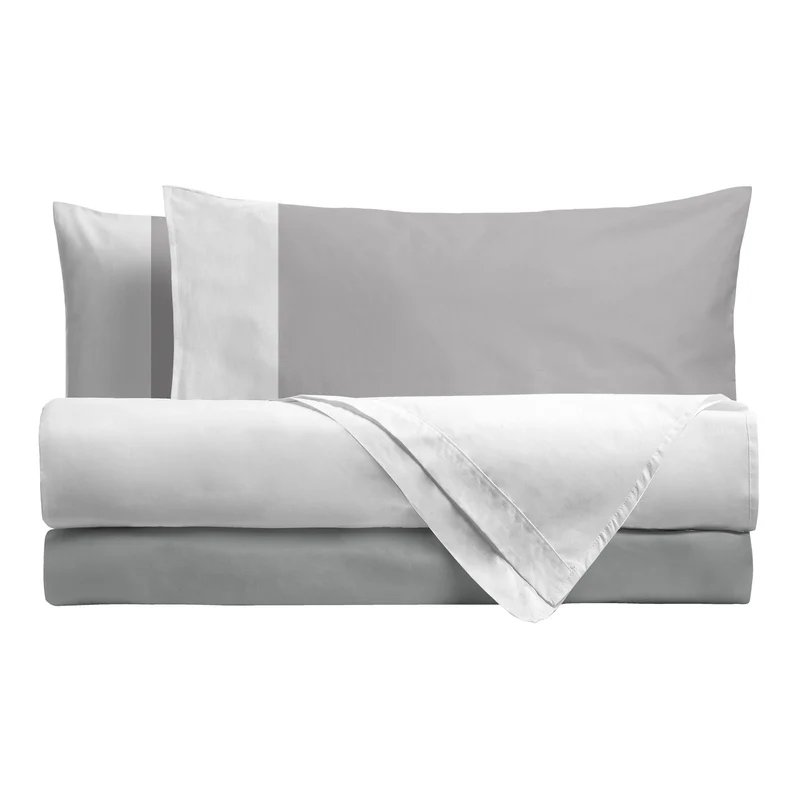 Happidea Completo Letto Singolo in Cotone Bicolore Bianco/Perla