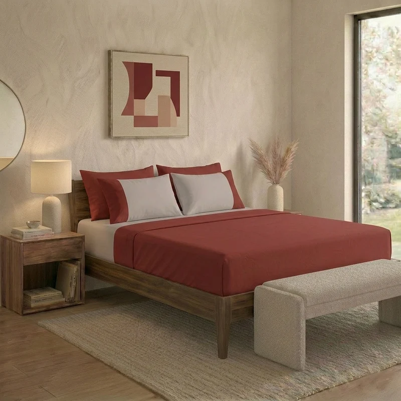 Happidea Completo Letto Matrimoniale in Cotone Bicolore Argilla Bruciata/Sabbia