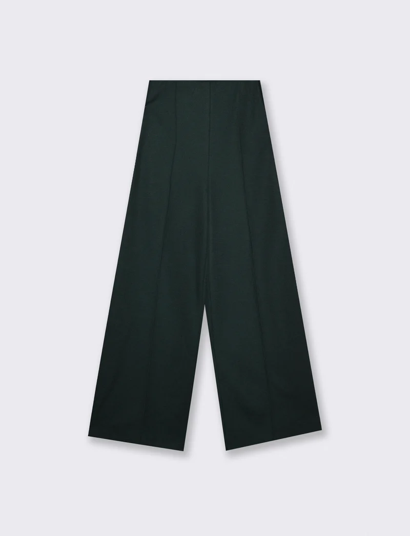 Pantalone palazzo a vita alta con tasche - Verde bosco