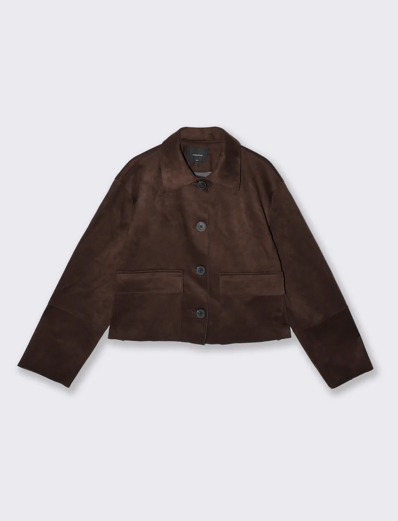 Giacca in suede con colletto e tasche - Moro