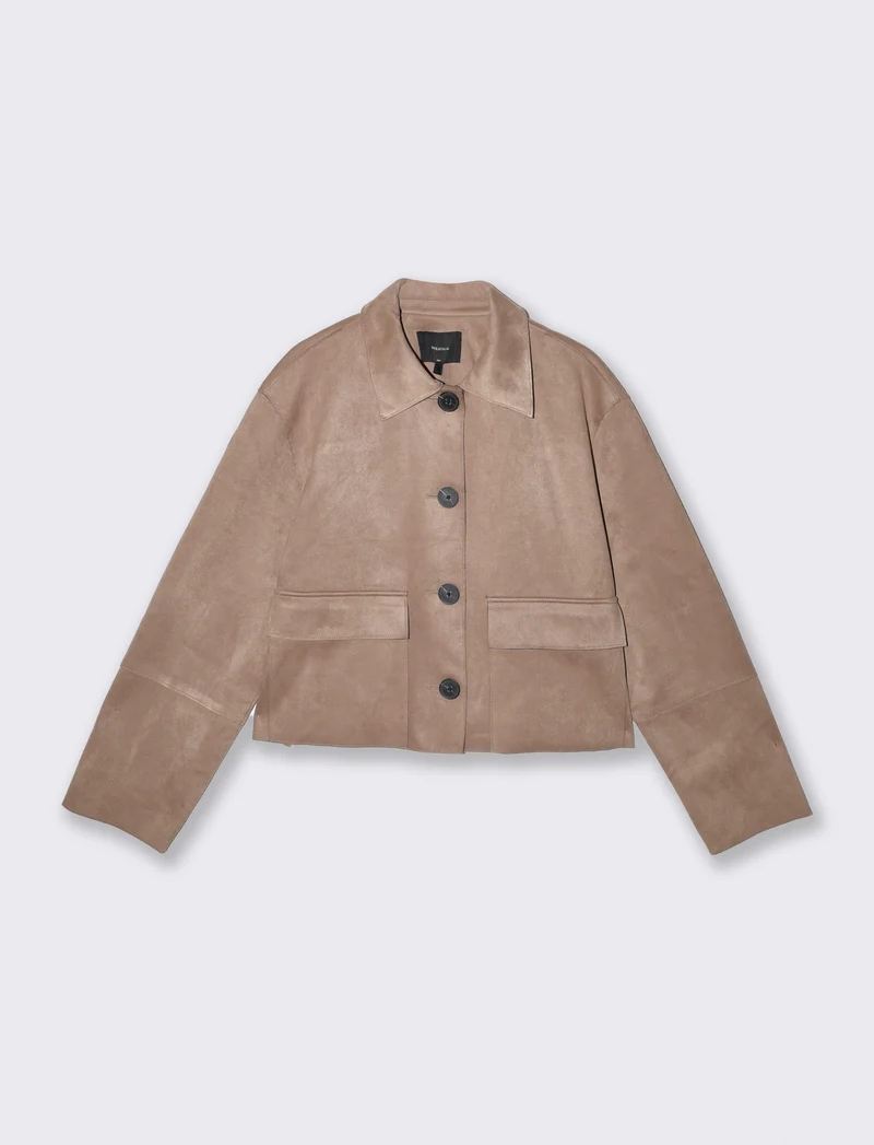Giacca in suede con colletto e tasche - Beige grano