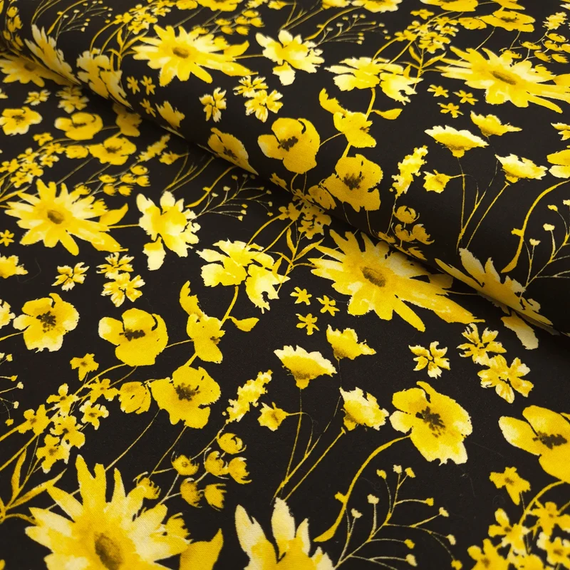 Cotone Americano H 110 cm - FIORI GIALLI/NERO