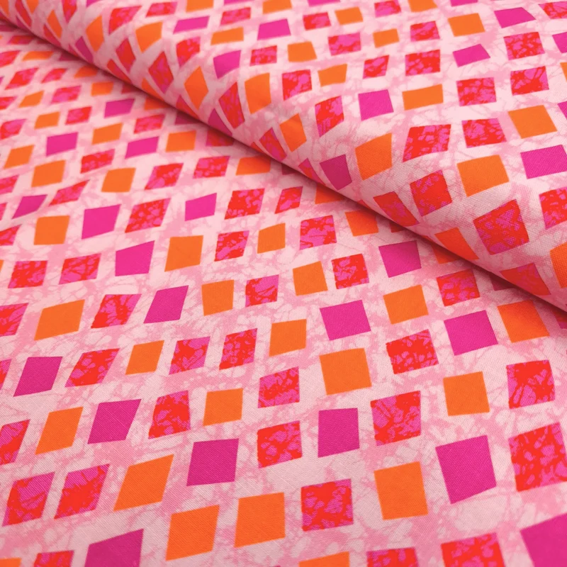 Cotone Americano H 110 cm - ROMBI ROSA/ARANCIO