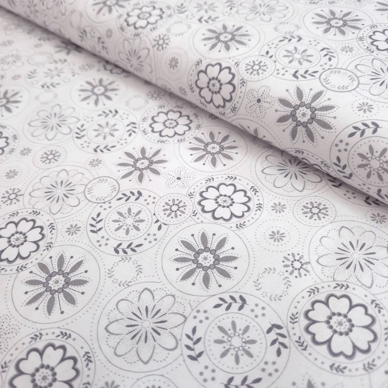 Cotone Americano H 110 cm - CERCHI FLOREALI GRIGI/BIANCO