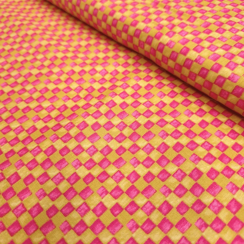 Cotone Americano H 110 cm - SCACCHIERA ROSA/SENAPE